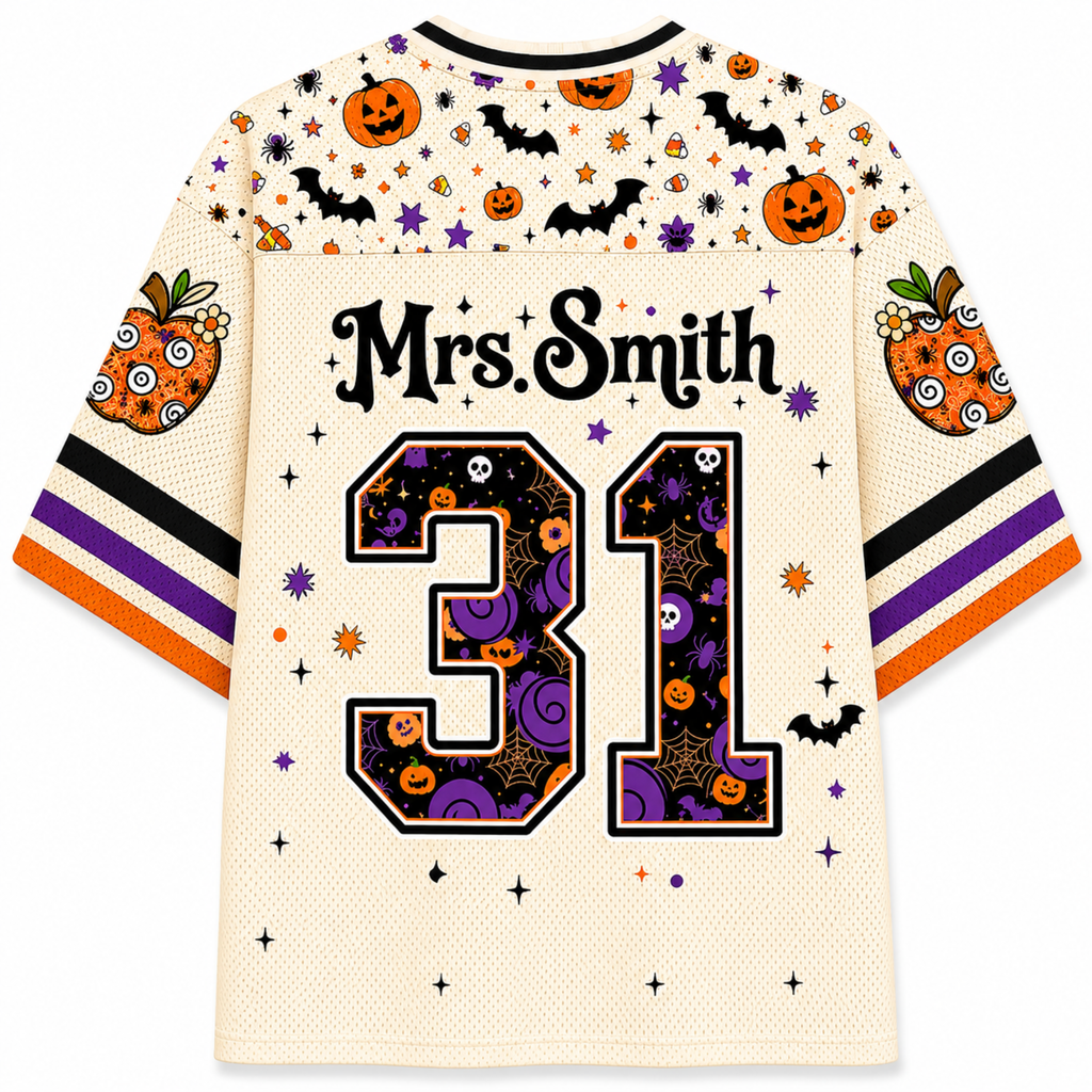 Chaotic Club Custom Name Spooky Teacher Pumpkin Mesh Jersey