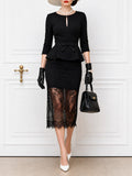 Vintage Lace Spliced Hollow Out Skirt Two-Piece Set