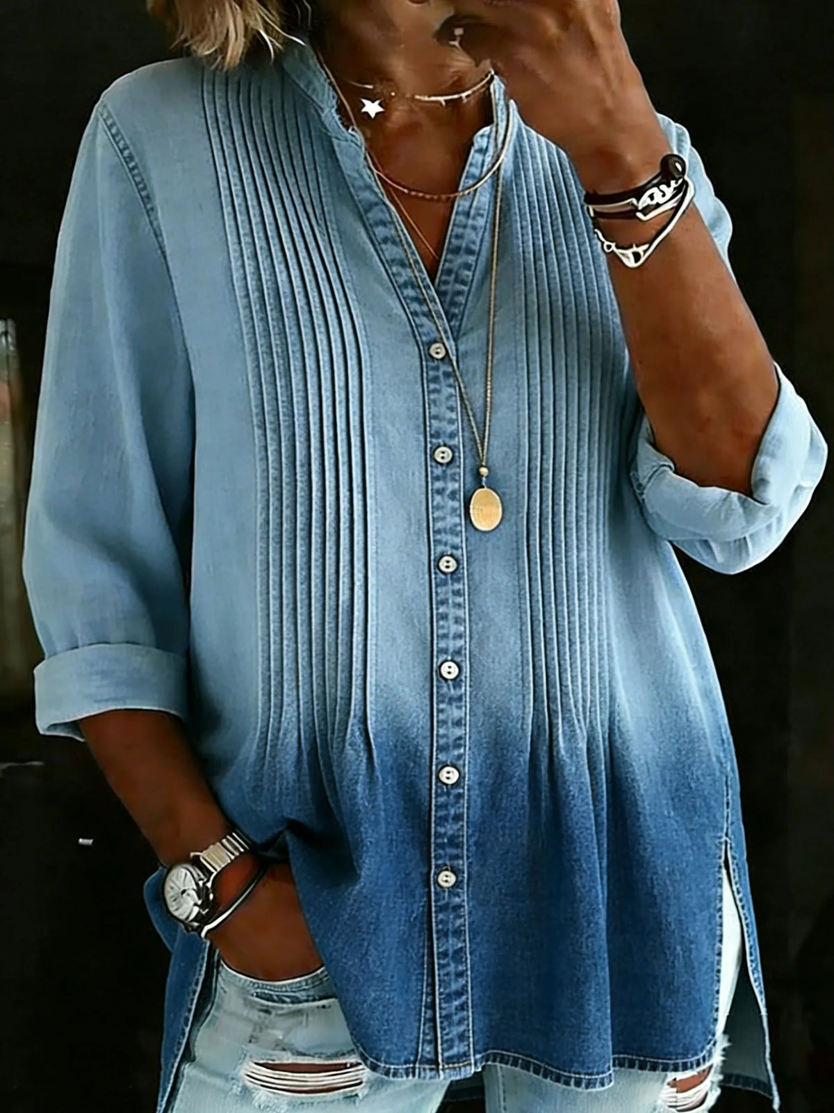 Chic Blouse in denim, Premium Look