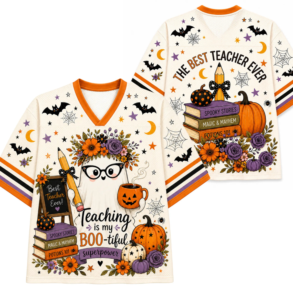 Chaotic Club Custom Bootiful Teacher Era Ghost Halloween Mesh Jersey