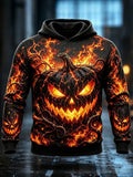 Men's Halloween Flaming Pumpkin Print Casual Hoodie