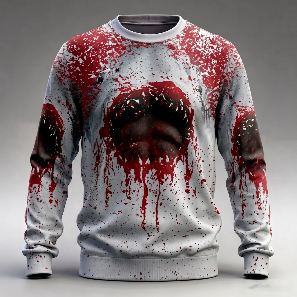 Men's Halloween Bloodstain Print Crew Neck Long Sleeve Sweatshirt