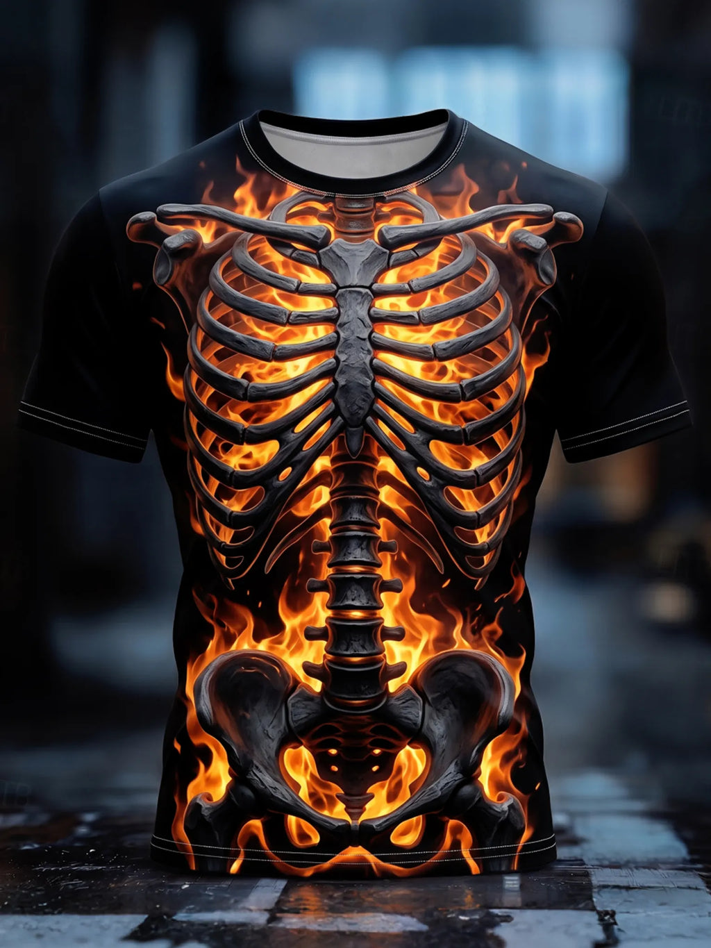 Men's Vintage Halloween Skeleton Print Crew Neck Short Sleeve T-shirt