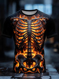 Men's Vintage Halloween Skeleton Print Crew Neck Short Sleeve T-shirt
