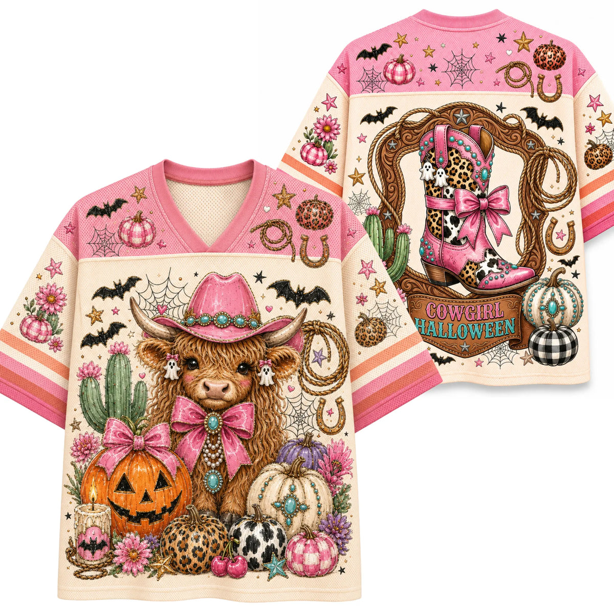 Chaotic Club Pink Cowgirl Halloween Highland Cow Mesh Jersey