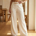 Elegant Linen Wide Leg Trousers, High Waist with Statement Chain Detail