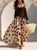 Beach Vacation Cowl-Neck Long-Sleeve Top And Unique Polka-Dot Chiffon Wide-Leg Pants Set