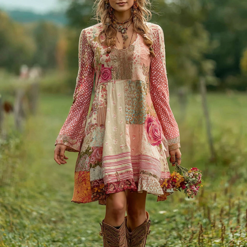 Retro Rose Striped Linen Dress – Casual, Budget Pick
