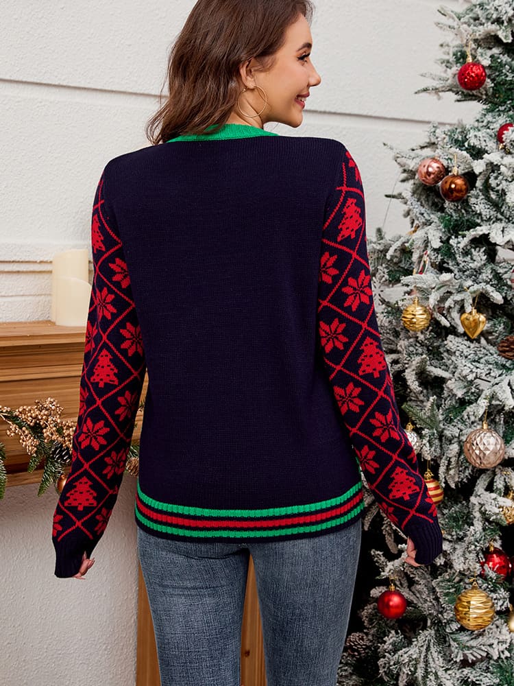 Sequin Embroidered Christmas Jacquard Knitted Sweater