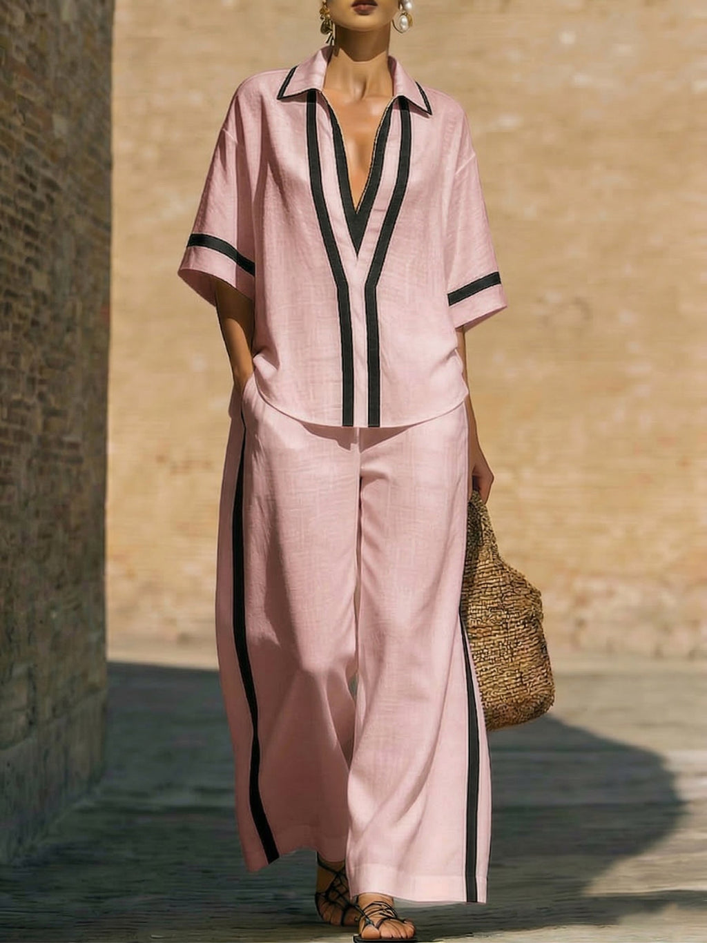 Cotton-Linen Two-Piece Set: Featuring a Stylish Raw-Edge Design