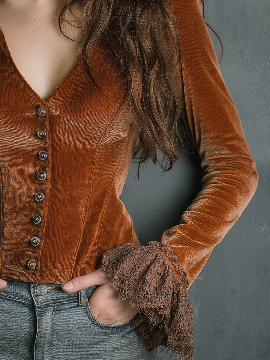 Vintage Blouse in velvet, Designer Aesthetic
