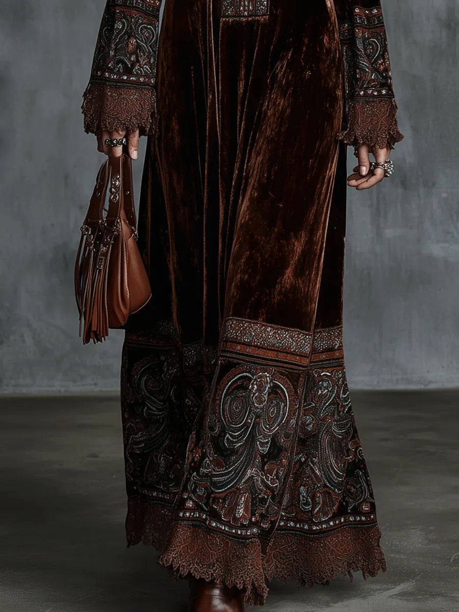 Bohemian Maxi Dress in velvet, Smart Price