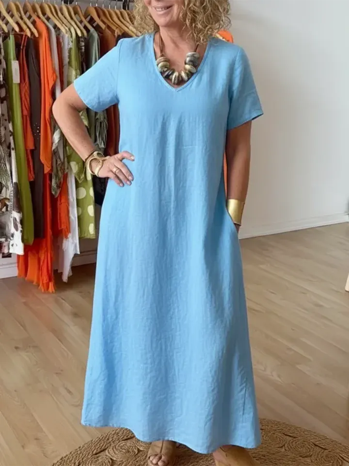 Elegant Midi Dress in linen, Affordable Luxury