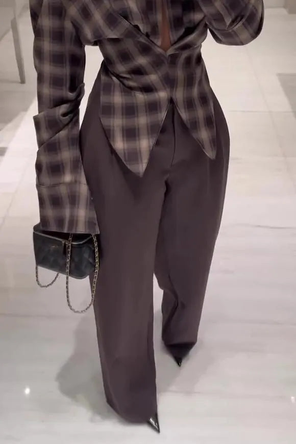 Kafra Brown Plaid Blouse