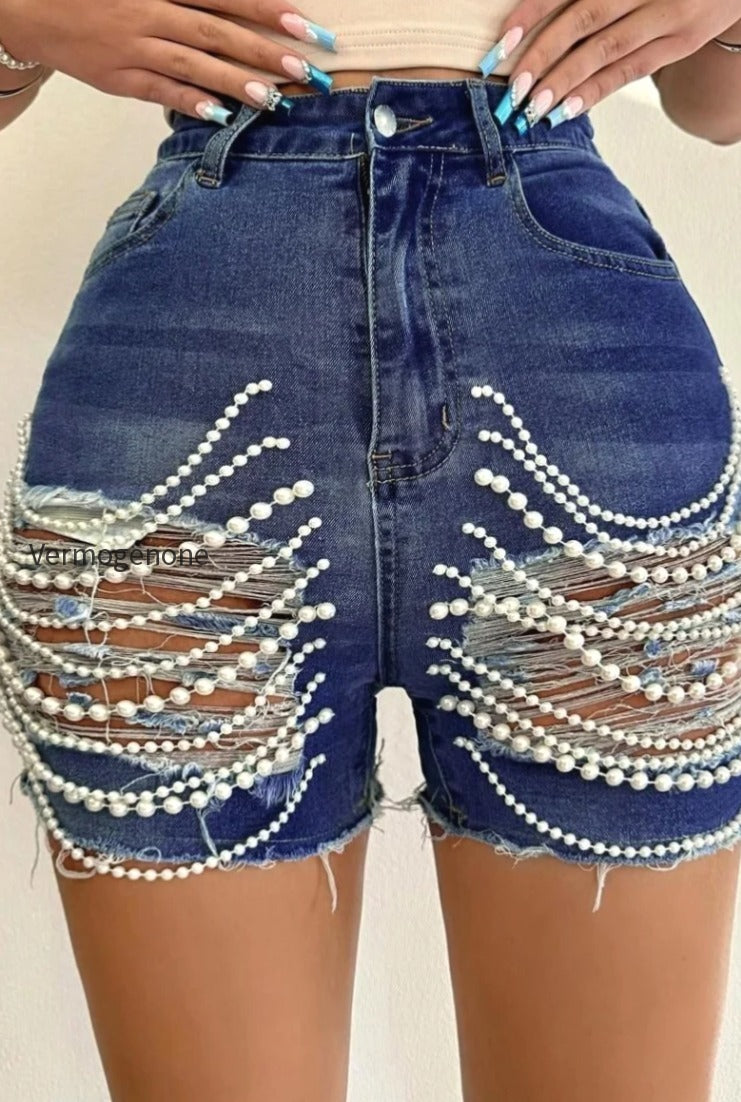 embellished-distressed-high-waist-shorts