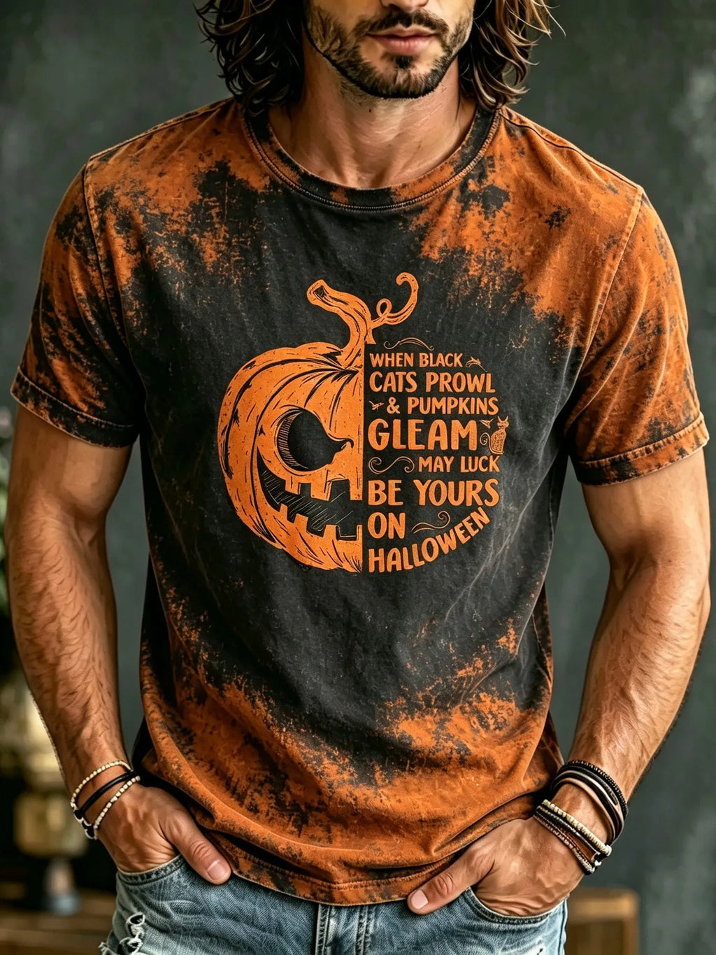 Men's Retro Halloween Pumpkin Print T-shirt
