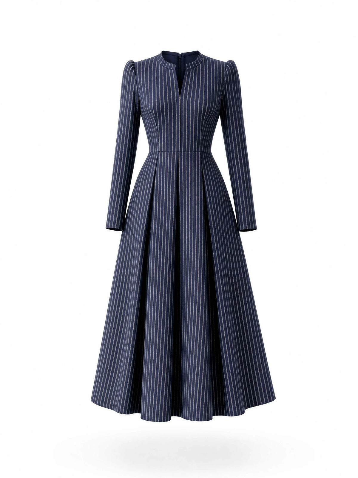 Vintage Stripe V‑Neck Flare Midi Dress
