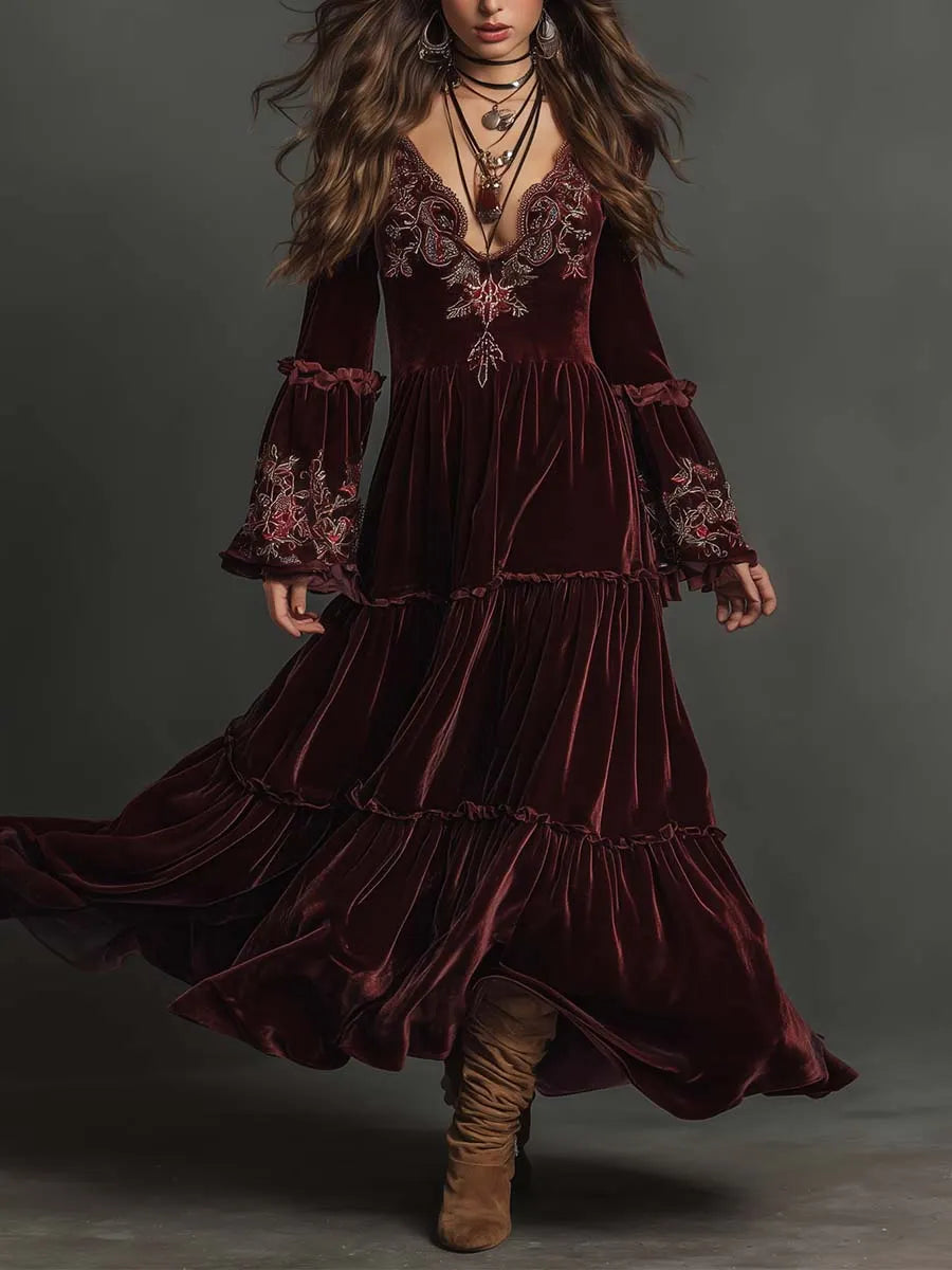 Bohemian Maxi Dress in velvet, Best Value