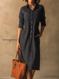 classic-lapel-button-fit-striped-midi-dress
