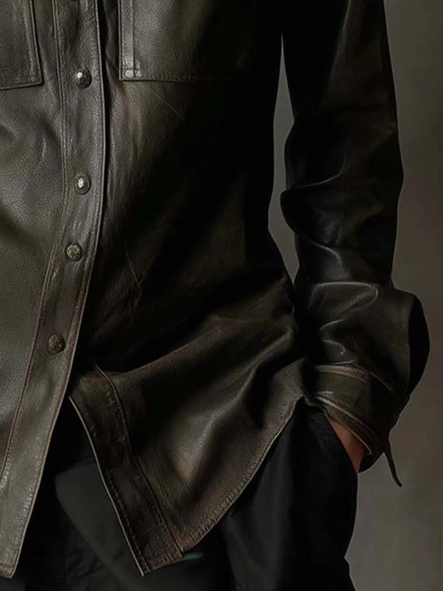 Dark Olive PU Leather Utility Shirt