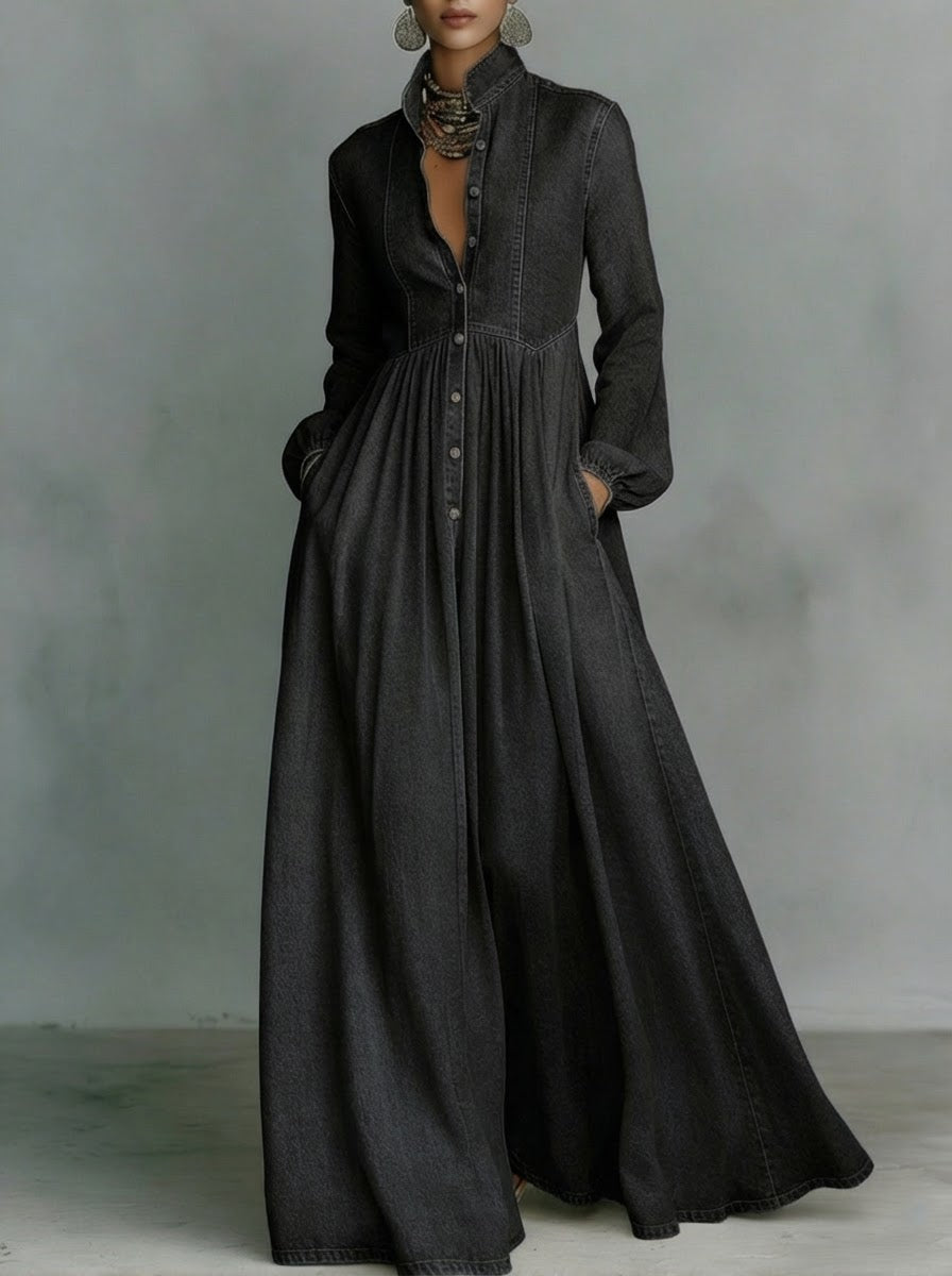 Elegant and romantic denim maxi skirt