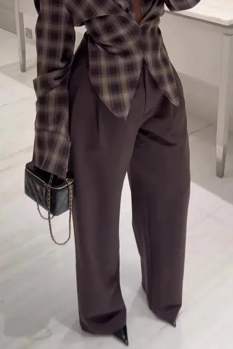 Kafra Brown Plaid Blouse
