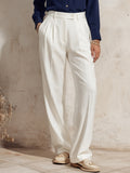 Nautical Riviera Off White High Waisted Pleated Wide Leg Trousers
