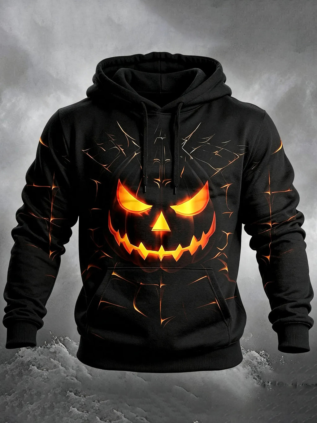 Men's Retro Halloween Pumpkin Stripe Pattern Casual Hoodie