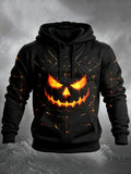 Men's Retro Halloween Pumpkin Stripe Pattern Casual Hoodie