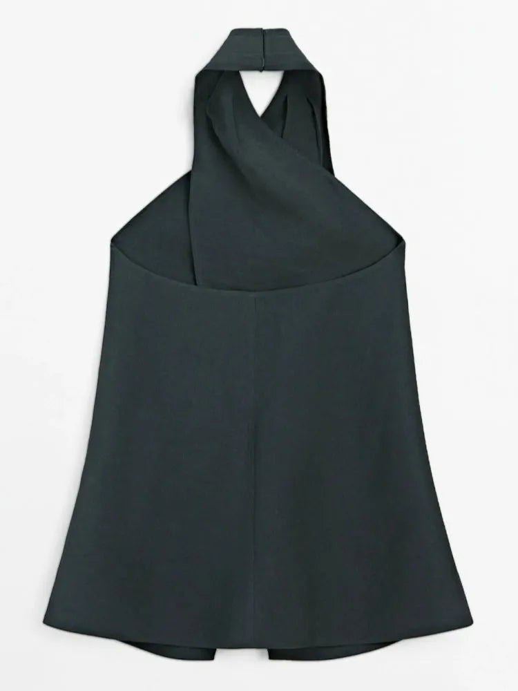 Halter Neck Back Neckline Top - Blue