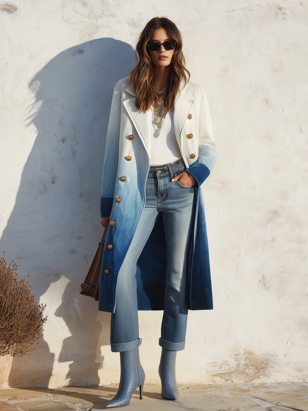 Vacation Vintage Gradient Print Faux Suede Midi Coat