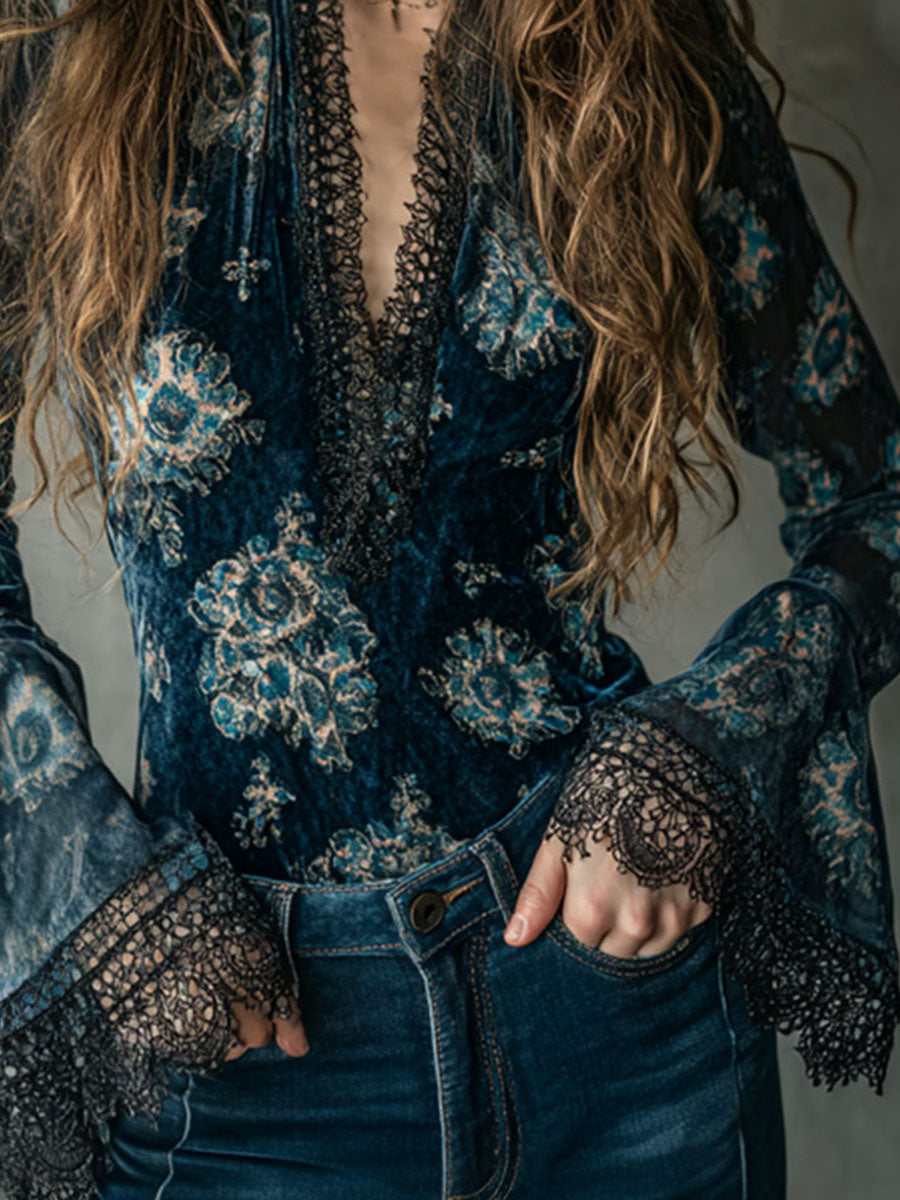 Retro Blouse in velvet, Smart Price
