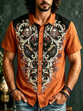 Men's Gothic Halloween Plant And Skull Combo Short-sleeve Shirt