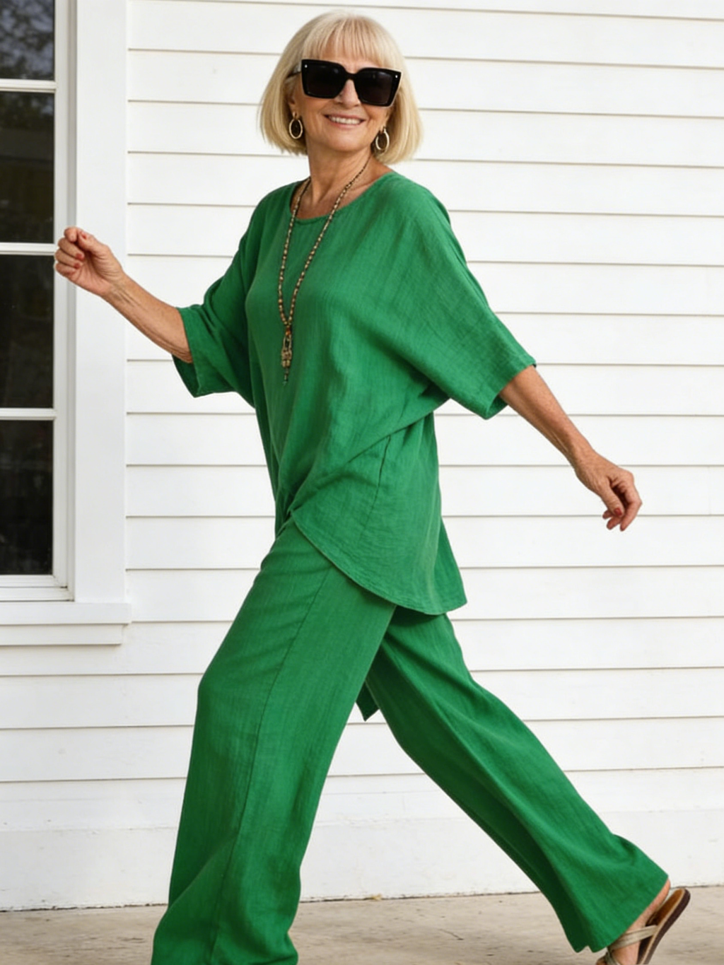 2Pcs Set Cotton and Linen Sleeves Round Neck Loose Casual Irregular Hem Set