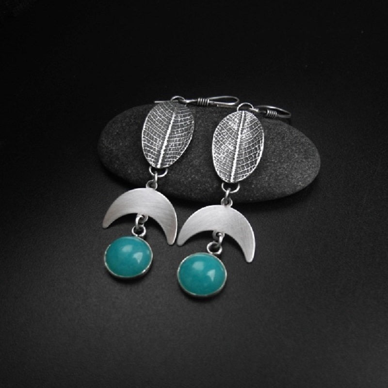 Leaf Moon Turquoise Earrings