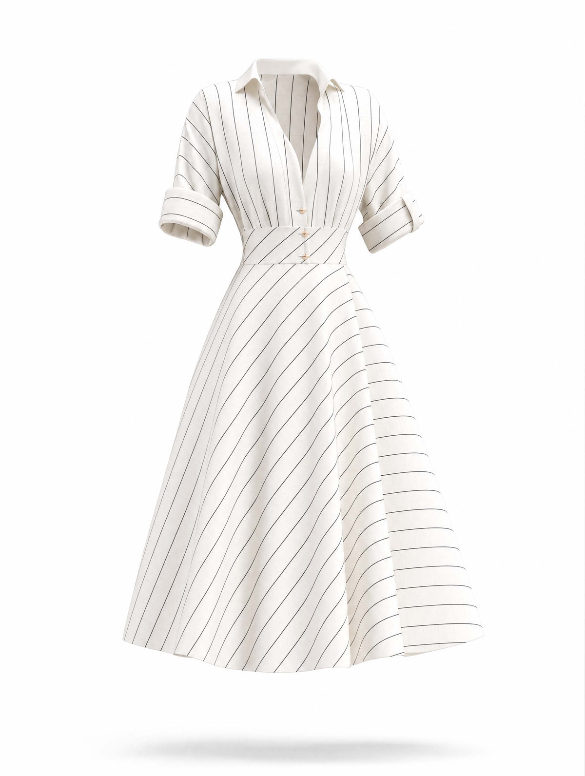 Vintage Striped Midi Shirt Dress