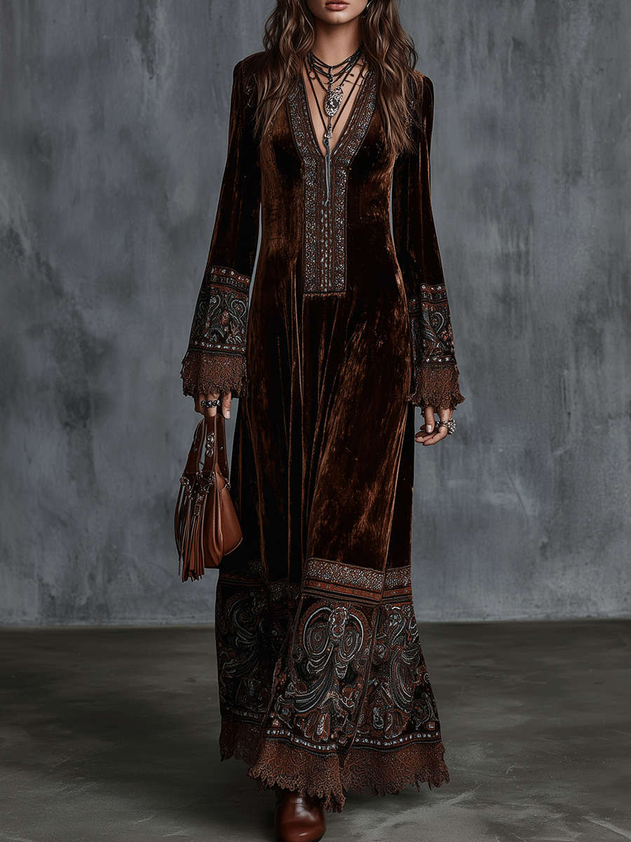 Bohemian Maxi Dress in velvet, Smart Price