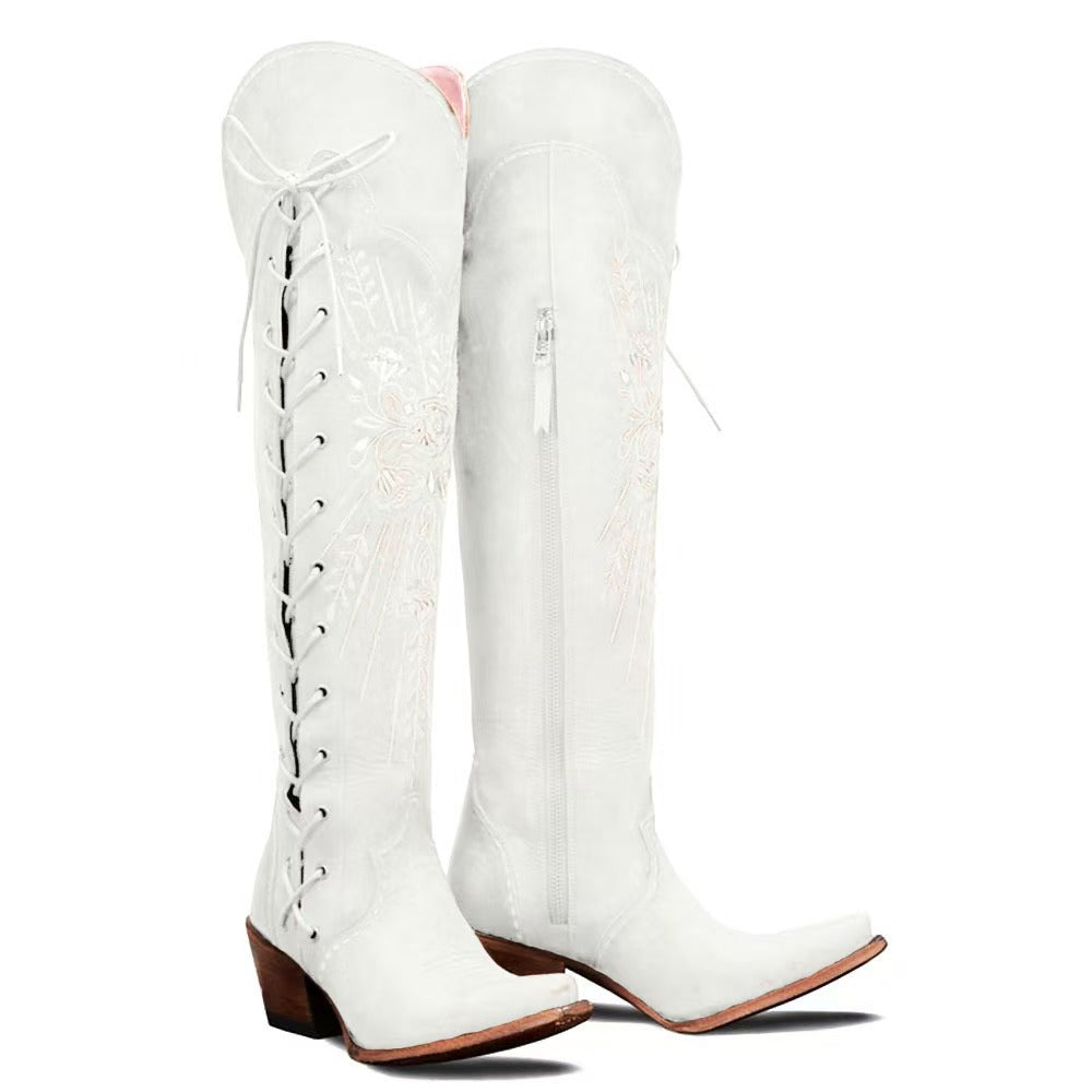 Cowboy Carter Outfits Womens Vintage Embroidered Lace-Up Western Boots