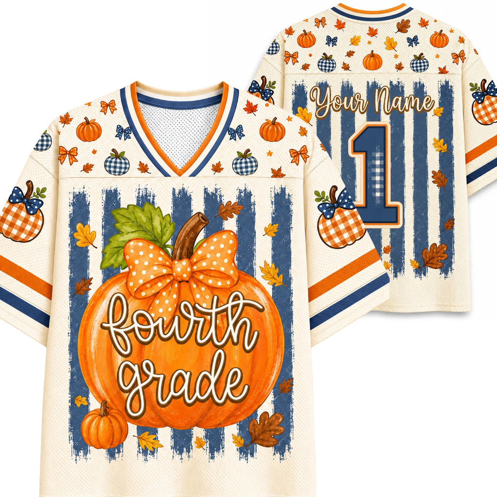 Chaotic Club Fall Back To School Striped Teacher Pumpkin Mesh Jersey