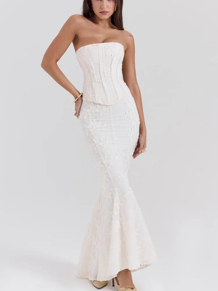 Embroidered Off-the-shoulder Backless Fitted Maxi Dress