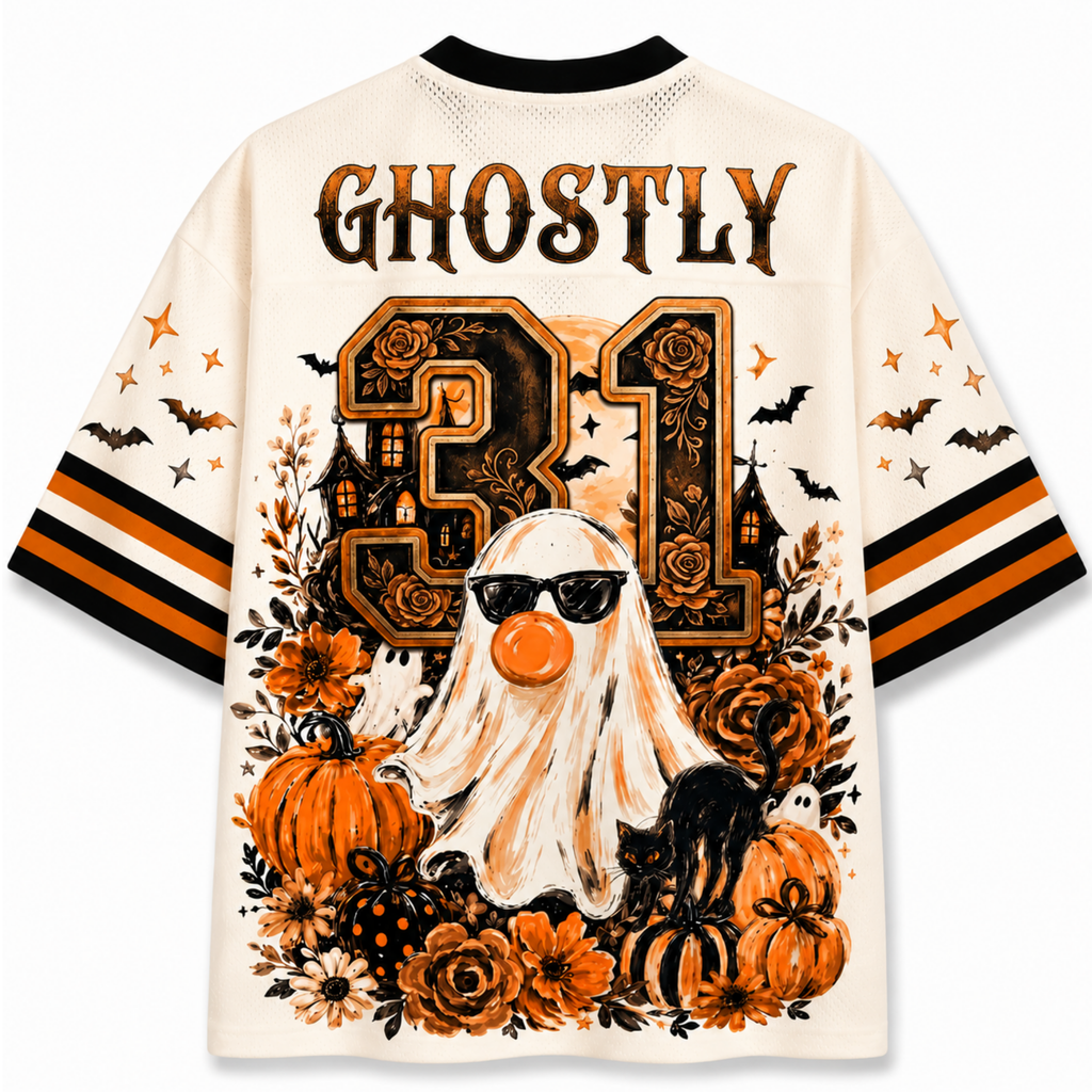 Chaotic Club Ghost Blowing Bubble Gum Brushstroke Halloween Mesh Jersey