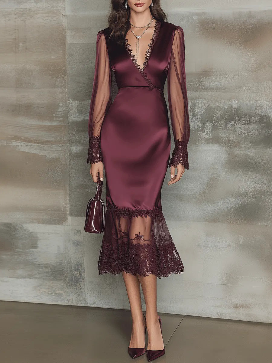 Elegant Midi Dress in lace, Affordable Luxury
