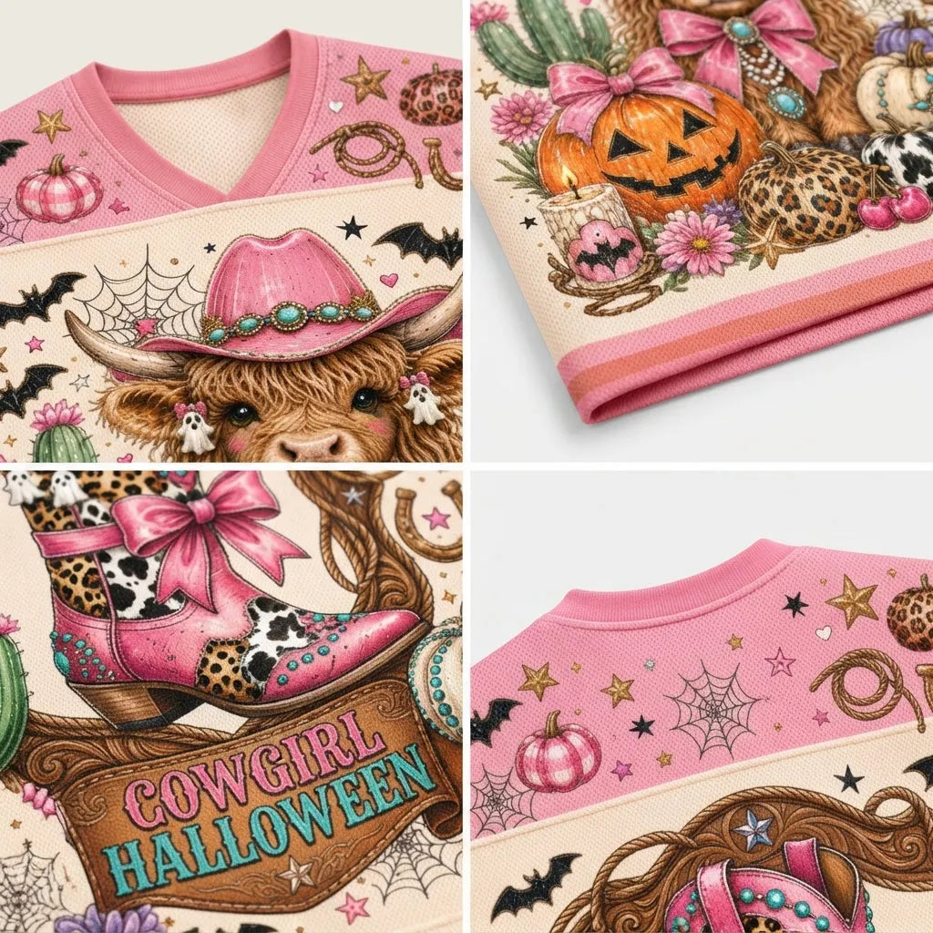 Chaotic Club Pink Cowgirl Halloween Highland Cow Mesh Jersey