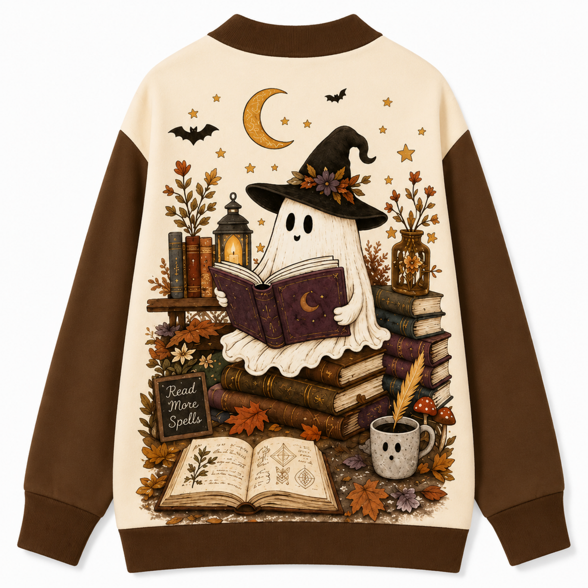 Chaotic Club Cozy Fall Bookish Ghost Halloween Teacher Cardigan