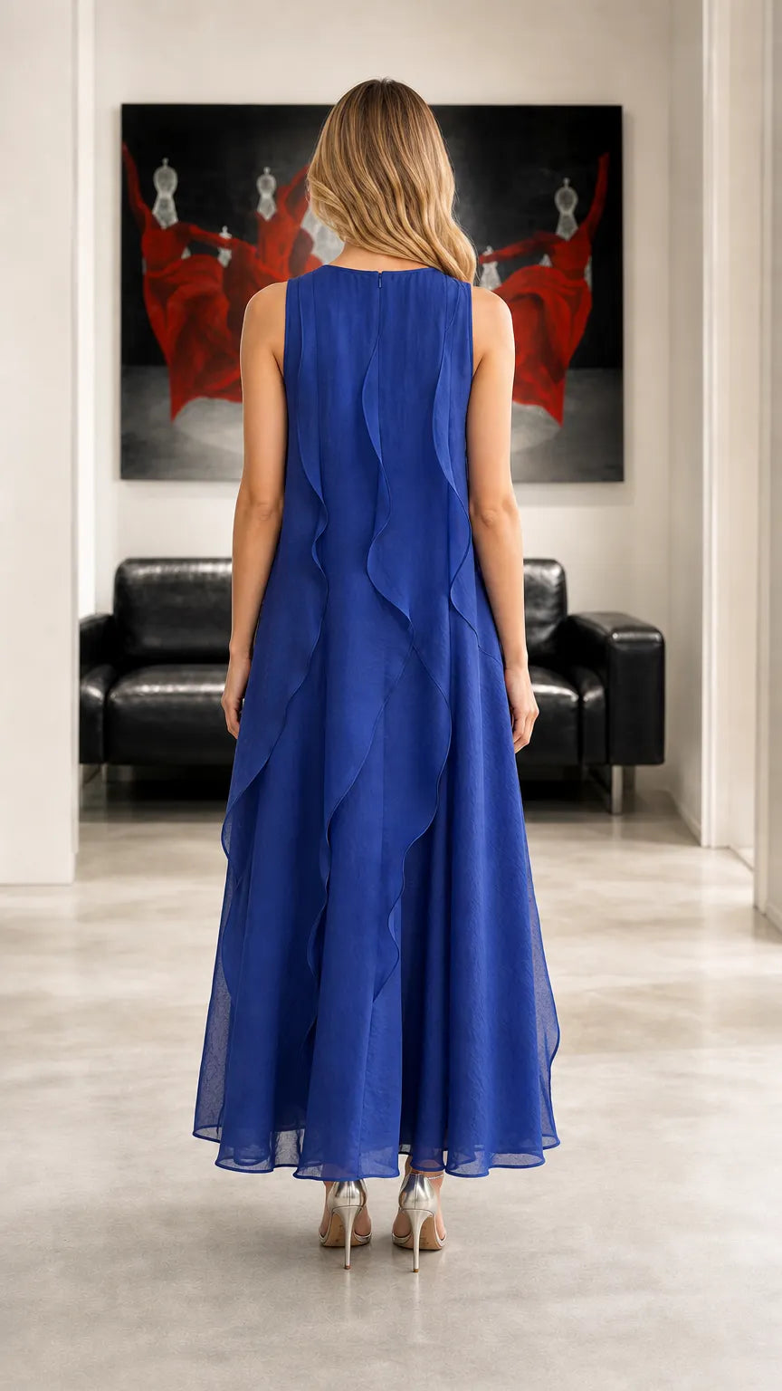 Sleeveless Ruffled Chiffon Maxi Dress