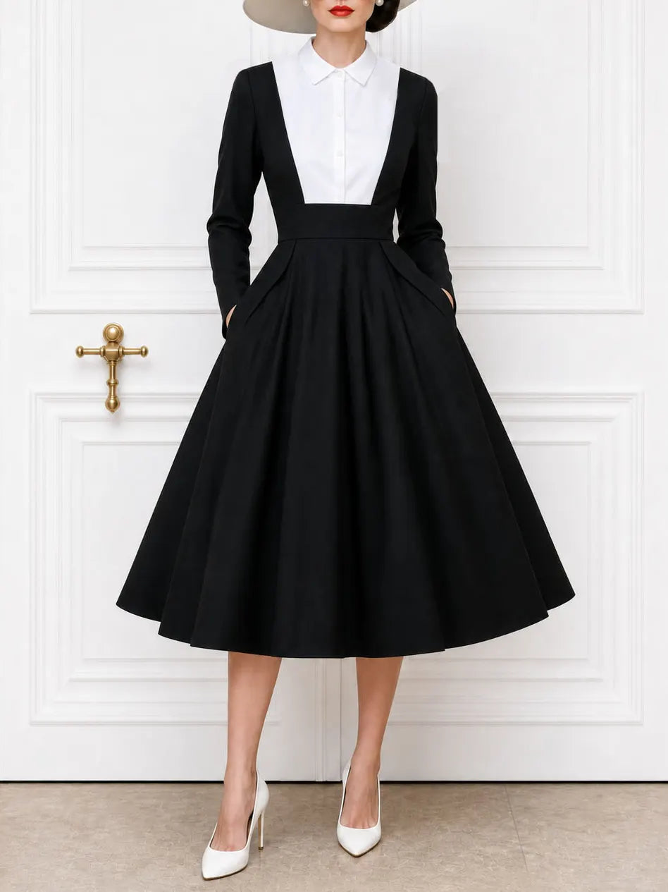 Vintage Faux Two-Piece Spliced Miid Dress