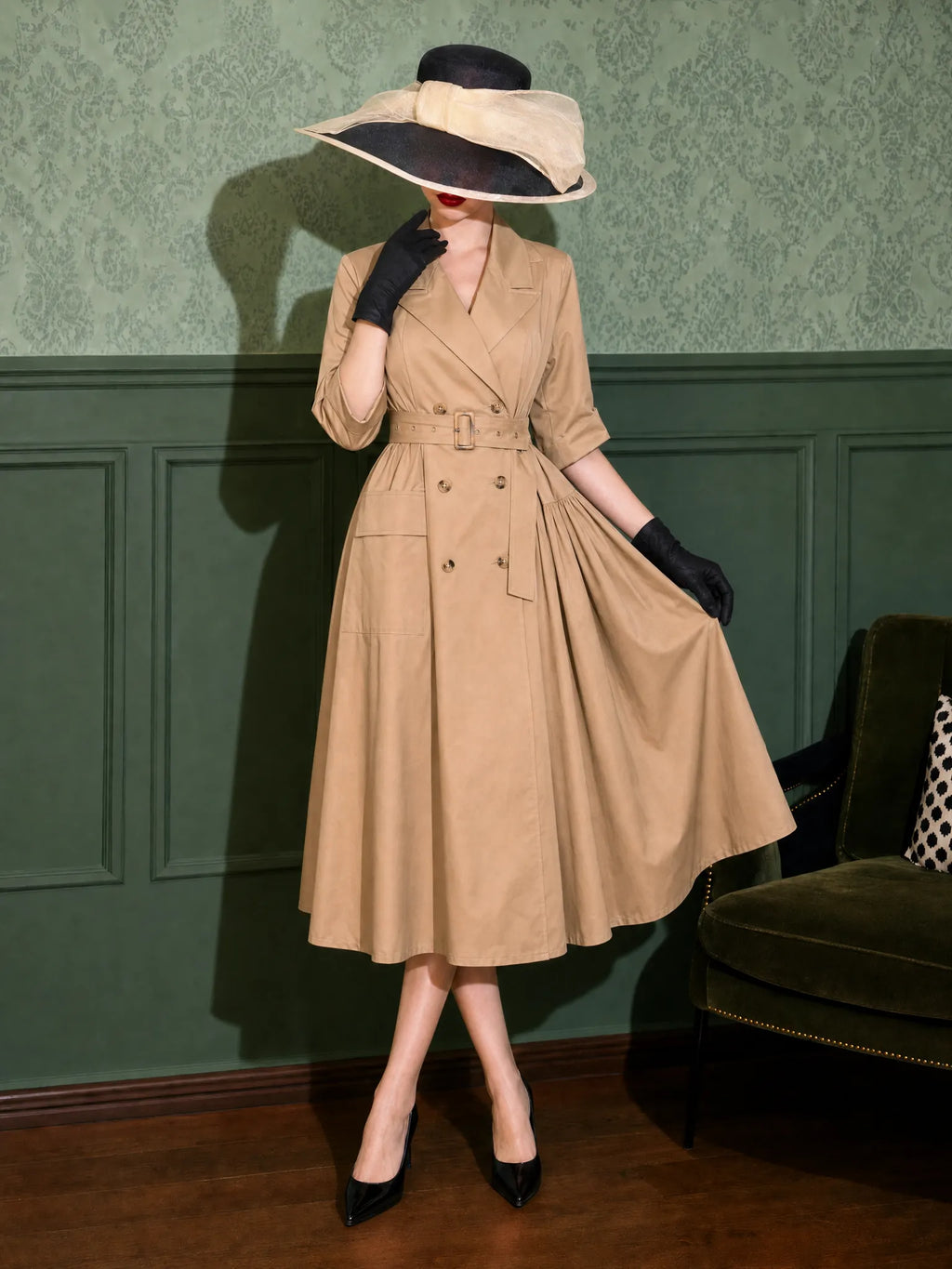 Vintage Trench Asymmetric Swing Midi Dress