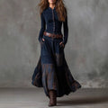 Suede Plaid Patchwork Vintage-Style Dress With Pockets, Button-Up Front, And Belted Waist