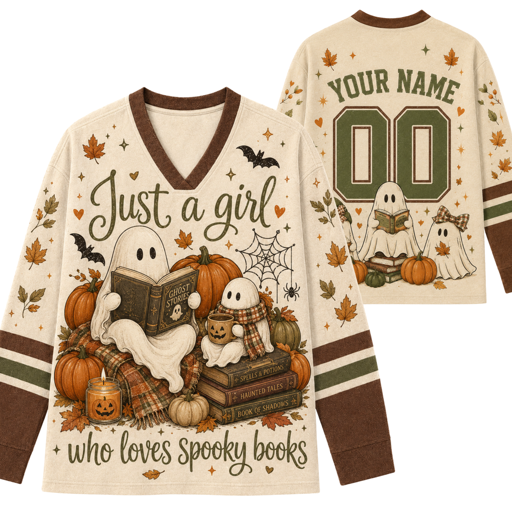Chaotic Club Just A Girl Who Loves Spooky Books Beige Bookworm Long Sleeve Jersey