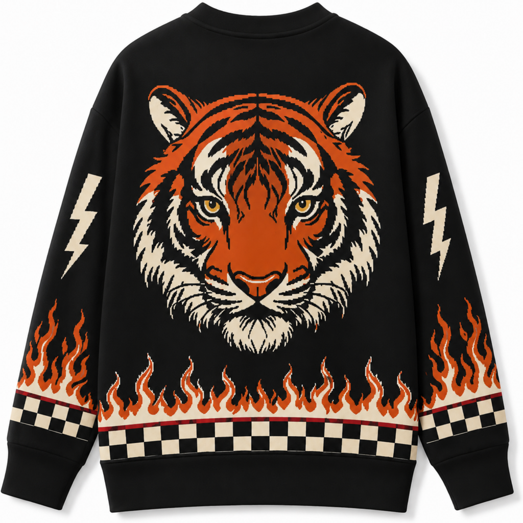 Chaotic Club Tiger Heat Vintage Halloween Flame Cardigan